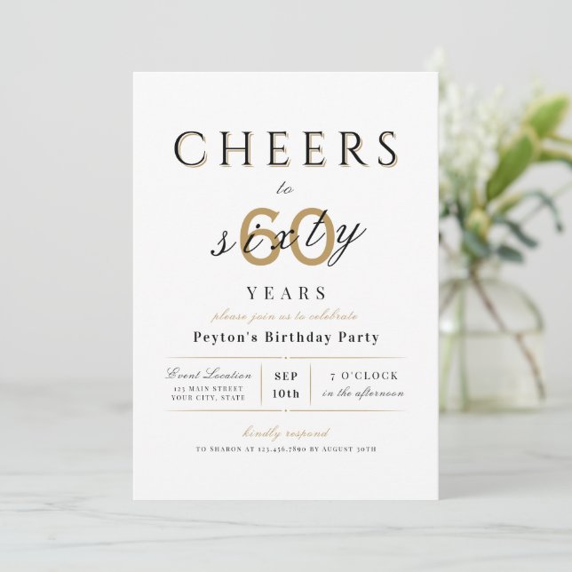 Invitation Soirée à 60 ans élégant moderne classe anniversair (Debout devant)