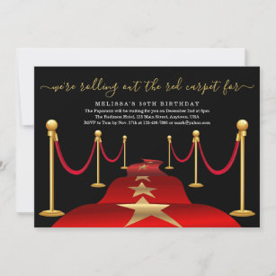 Invitation Soirée à thème Tapis rouge avec Faux Gold Foil