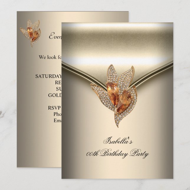 Invitation Soirée Anniversaire Caramel Beige Or (Devant / Derrière)