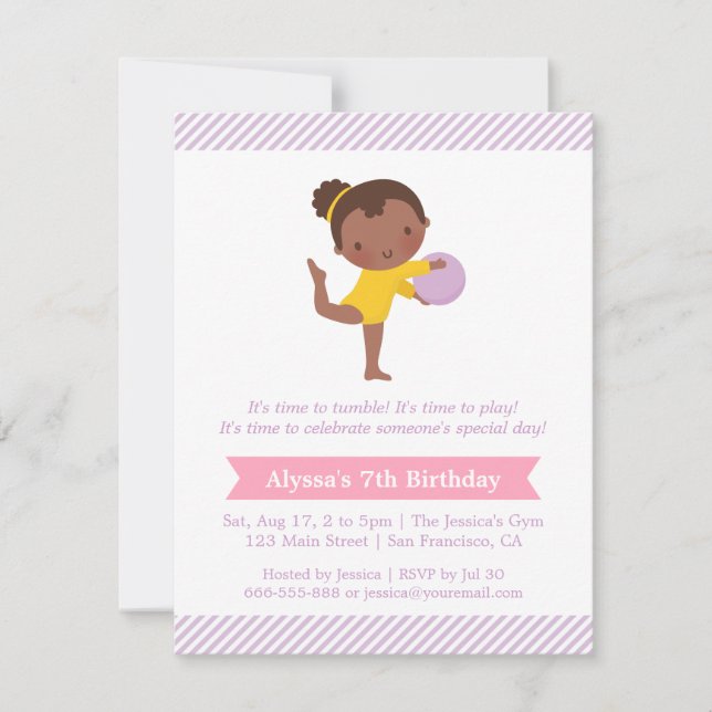 Invitation Soirée Anniversaire de enfant de gymnastique fémin (Devant)