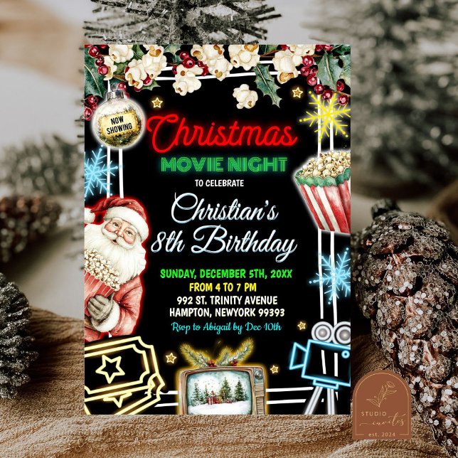 Invitation Soirée Anniversaire de enfant de Nuit de Neon Chri (Créateur téléchargé)