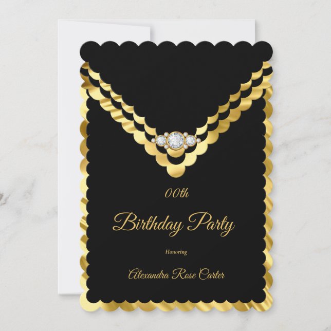 Invitation Soirée Anniversaire Gold Black Diamond (Devant)