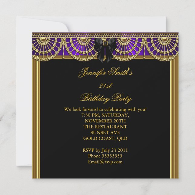 Invitation Soirée Anniversaire Purple Black Gold (Devant)