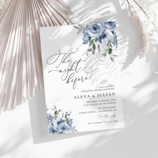 Invitation soirée avant le dîner de répétition bleu poussiére (Créateur téléchargé)