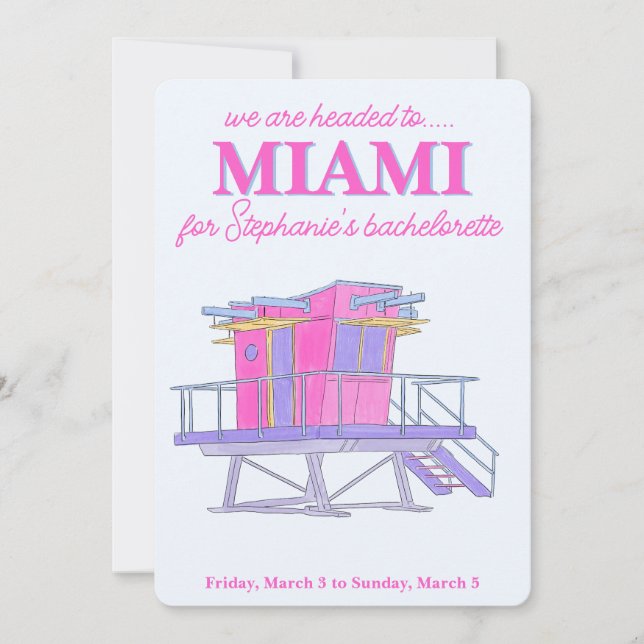 Invitation soirée bachelorette à Miami Beach (Devant)