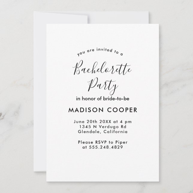 Invitation soirée Bachelorette simple et élégante (Devant)