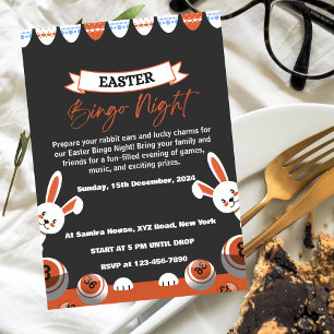 Invitation soirée Bingo moderne gris et orange