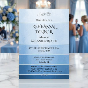 Invitation Soirée Bleu Argent rayé sur ton Dîner de répétitio