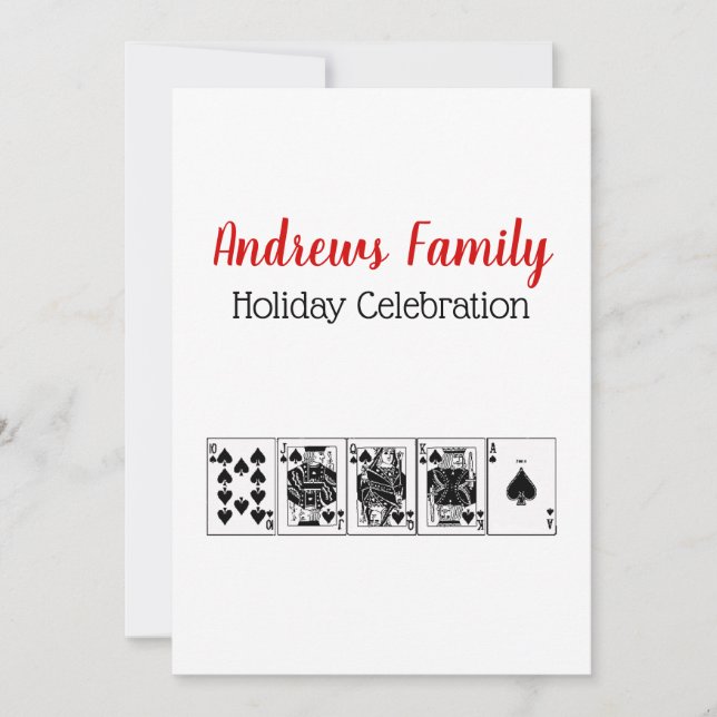 Invitation Soirée Casino Poker Quinte Flush Royale Noël (Devant)