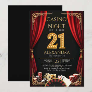 Invitation Soirée Casino Vegas Poker Roulette 21e Anniversair