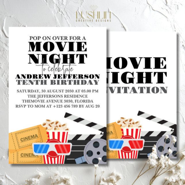 Invitation Soirée cinéma Anniversaire fête du cinéma (Créateur téléchargé)