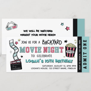Invitation Soirée Cinéma dans le Jardin, Fête d'Anniversaire