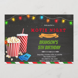Invitation Soirée cinéma de Noël fête d'anniversaire