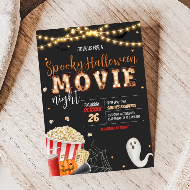 Invitation Soirée cinéma éffrayante d'Halloween (Spooky Halloween Scary Movie Night Party Invitation)