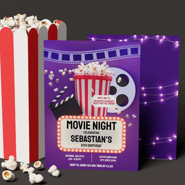 Invitation Soirée cinéma Enfants Fête d'anniversaire (Movie Night Childrens Birthday Party Invitation)