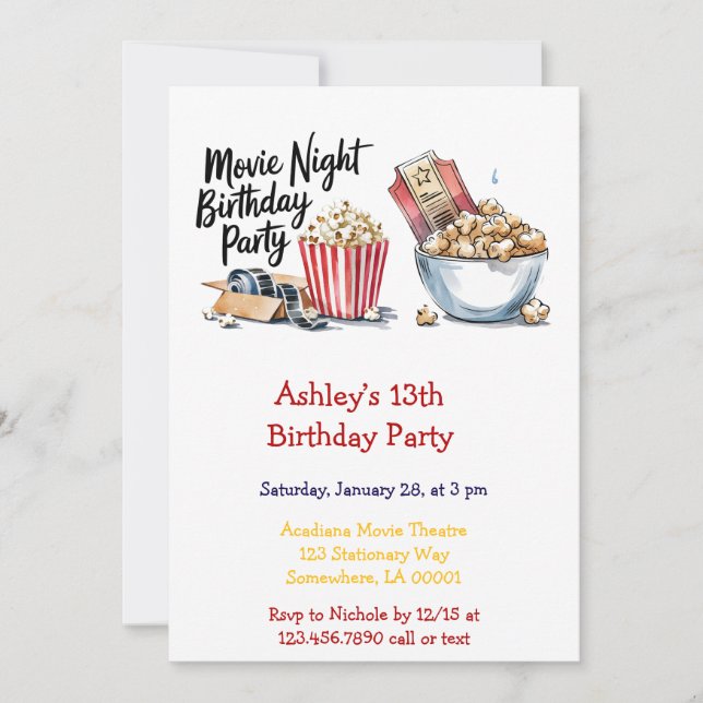 Invitation Soirée cinéma et fête d'anniversaire de Popcorn po (Devant)