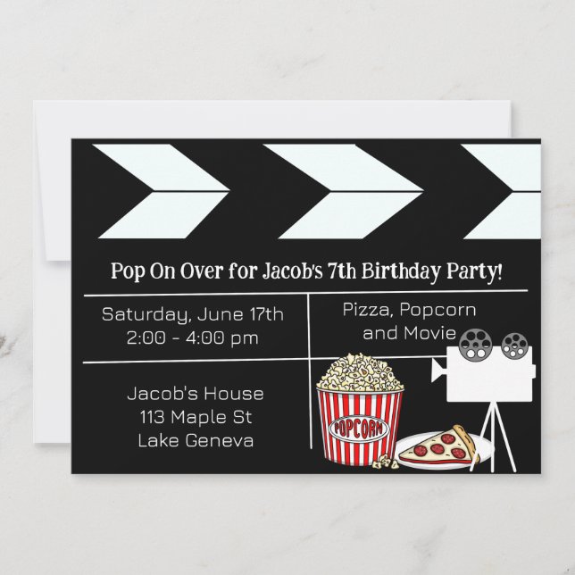Invitation Soirée cinéma fête d'anniversaire (Devant)