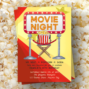 Invitation Soirée Cinéma Fête d'Anniversaire Popcorn