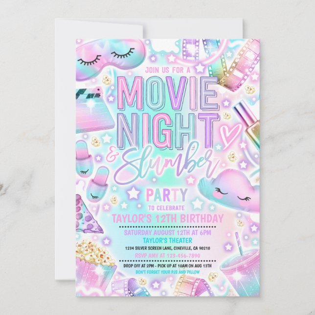 Invitation Soirée cinéma fête du bois Pastel Rainbow Annivers (Devant)