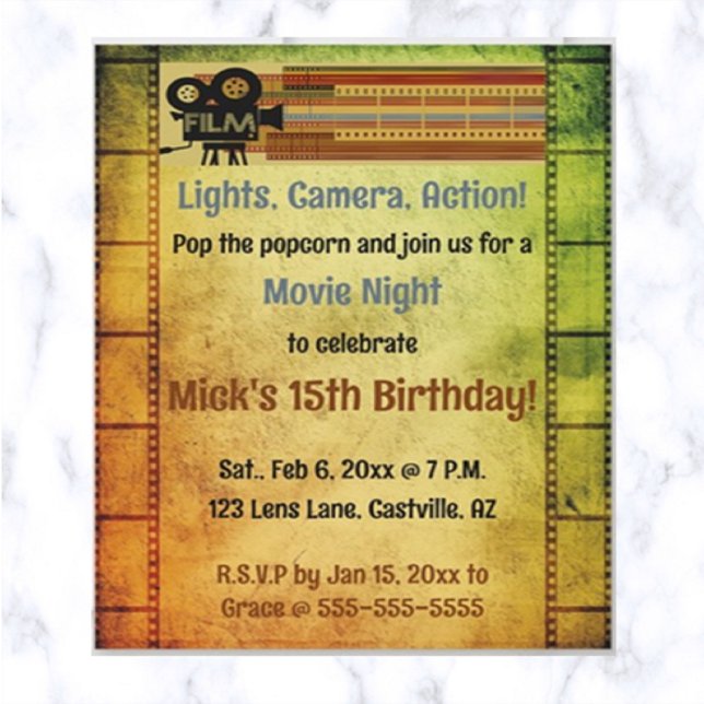 Invitation Soirée cinéma modifiable fête d'anniversaire (Créateur téléchargé)