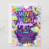 Invitation Soirée cinéma Pajama Neon Rainbow Anniversaire Par
