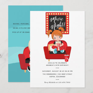 Invitation Soirée cinéma pour l'anniversaire d'une fille Fête
