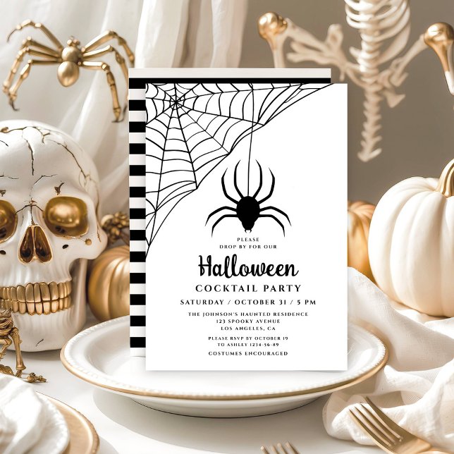 Invitation Soirée Cocktail de l'Araignée Noire mignonne Hallo ( Cute Black Spider Halloween Cocktail Party Invitation)