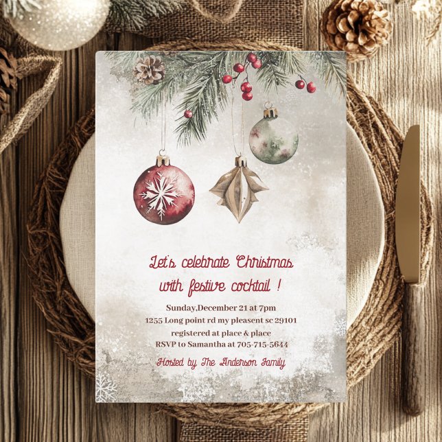 Invitation Soirée Cocktail de Noël Rouge Bourgogne (Créateur téléchargé)