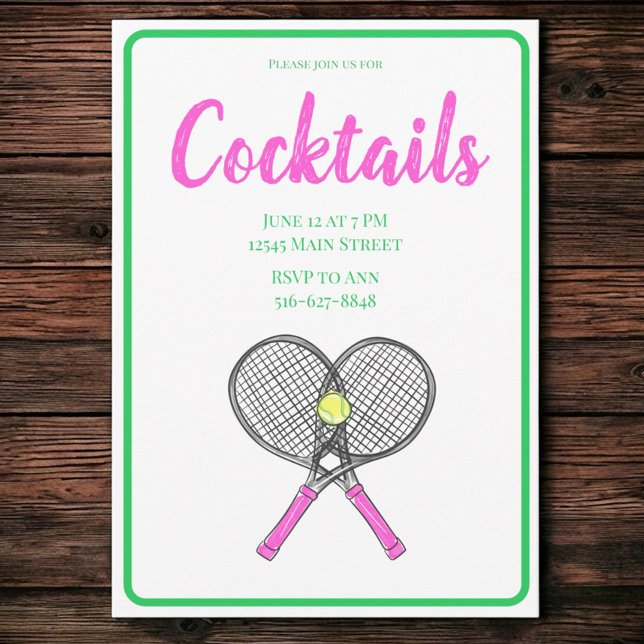 Invitation Soirée Cocktail des Raquettes de Tennis Rose Prépa (Créateur téléchargé)