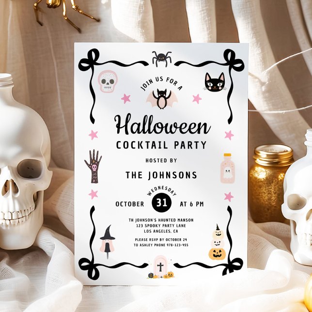Invitation Soirée Cocktail Halloween Coquette (Cute Coquette Halloween Cocktail Party Invitation)
