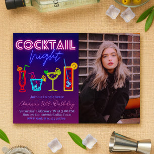 Invitation Soirée Cocktail - Neon avec photo