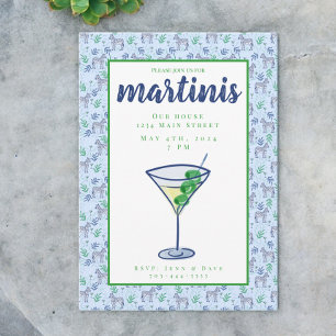 Invitation Soirée Cocktail Preppy Zebra Martini / Blue Martin