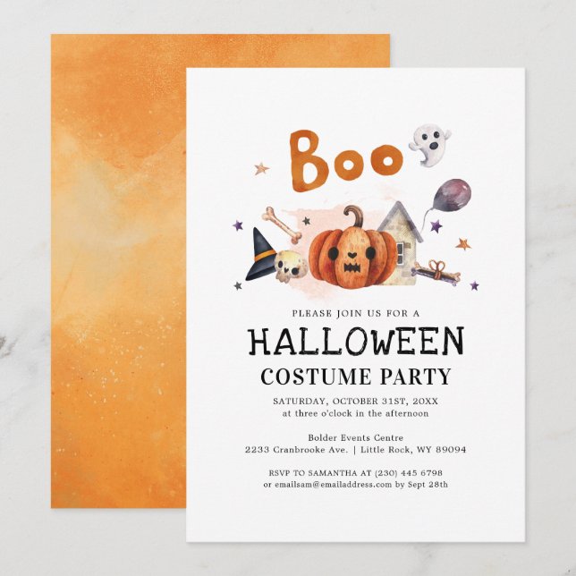Invitation Soirée Costume d'Halloween pour les petits (Devant / Derrière)