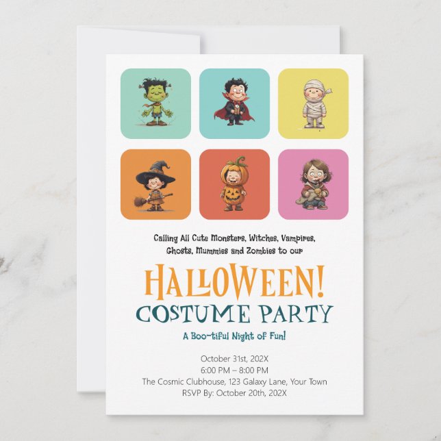 Invitation Soirée Costume d'Halloween pour les petits | Bloc  (Devant)