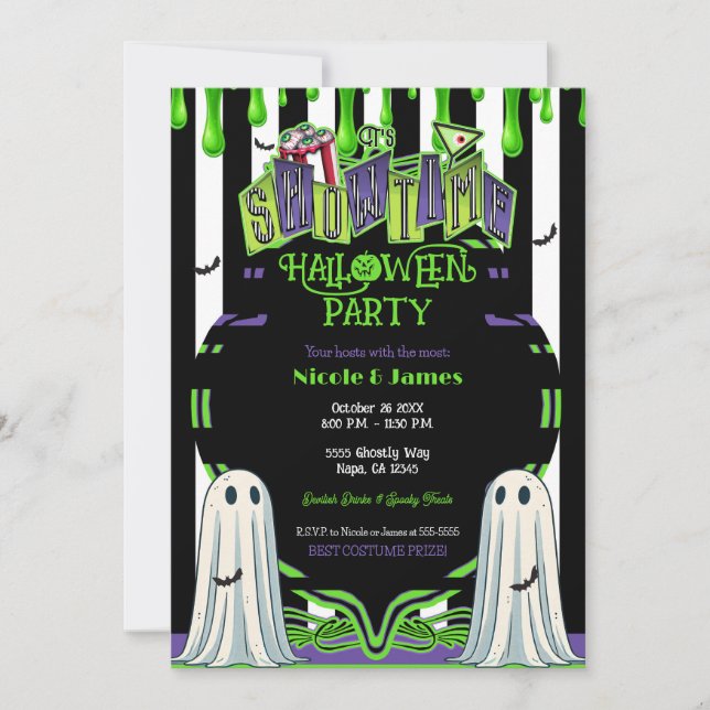 Invitation Soirée Costume d'Halloween Slime Vert (Devant)
