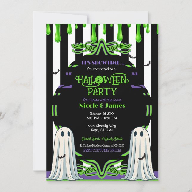 Invitation Soirée Costume d'Halloween Slime Vert (Devant)