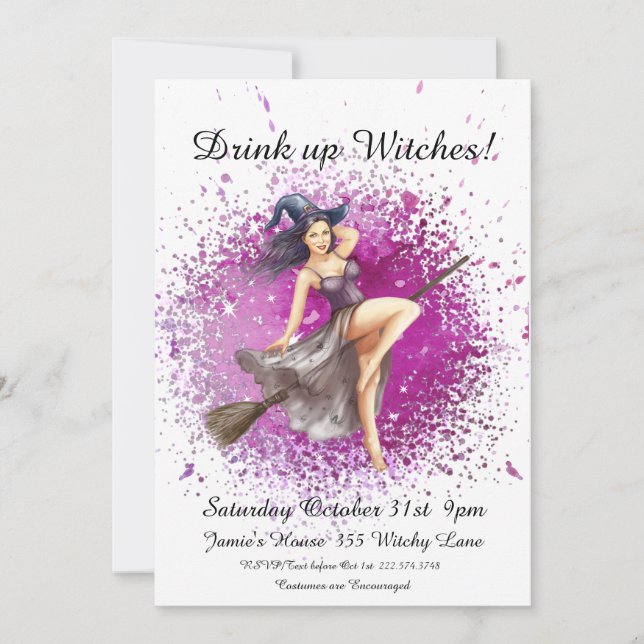 Invitation Soirée costumée en sorcière d'Halloween (Devant)