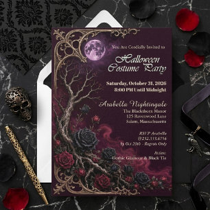 Invitation Soirée Costumée Rose Noire Gothique Vintage sous l