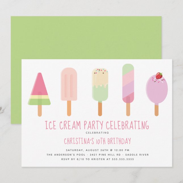 Invitation Soirée Crème de glace mignonne Anniversaire Invita (Devant / Derrière)