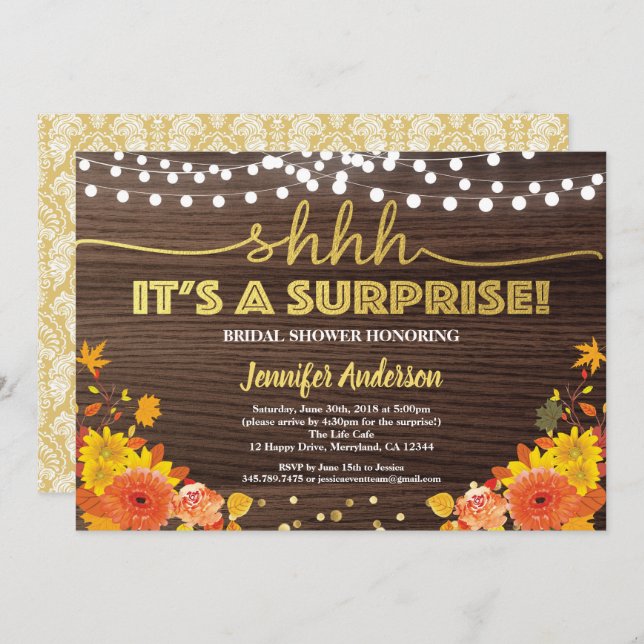 Invitation Soirée d'action de grâce de la douche de la nuptia (Devant / Derrière)