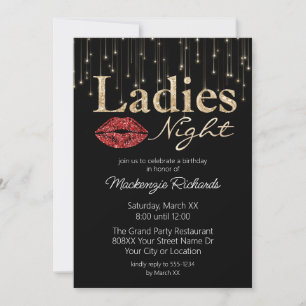 Invitation Soirée Dames Lèvres Rouges et Paillettes Dorées