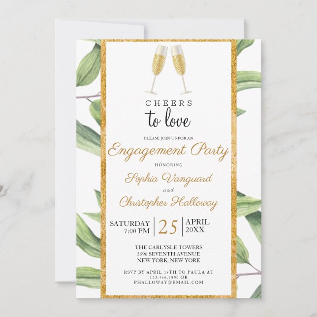 Invitation Soirée d'amour Champagne Green (Devant)