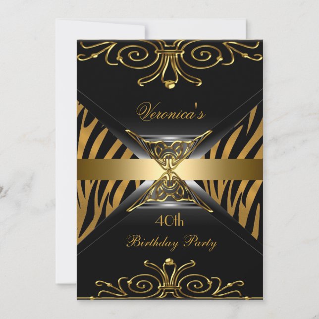 Invitation Soirée d'anniversaire 40e Gold Black Gold Art Déco (Devant)