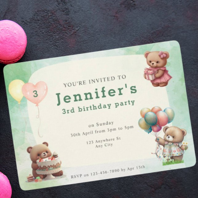Invitation Soirée d'anniversaire à l'ours en peluche (Créateur téléchargé)