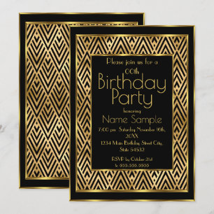 Invitation Soirée d'Anniversaire Black Gold Art Déco Chevron