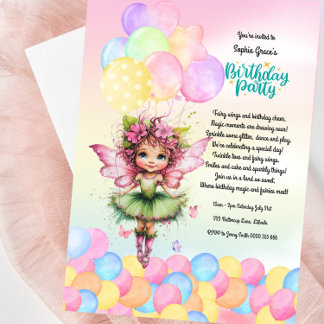 Invitation Soirée d'Anniversaire Cute Fairy - Garden Party
