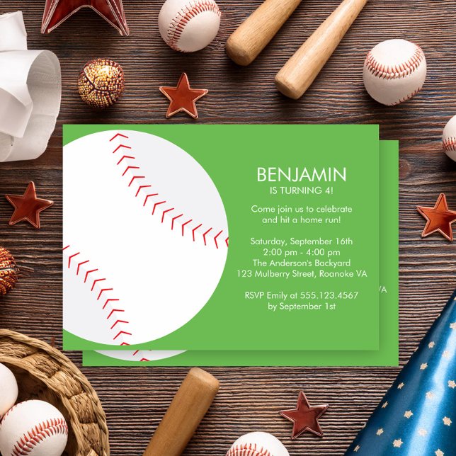 Invitation Soirée d'Anniversaire de Baseball Vert (Créateur téléchargé)