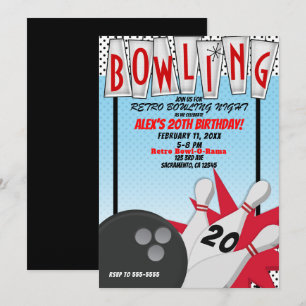 Invitation Soirée d'anniversaire de bowling rétro