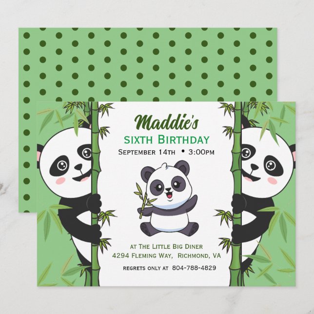 Invitation Soirée d'anniversaire de Cute Panda Kiddie (Devant / Derrière)