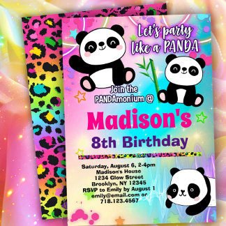 Invitation Soirée d'anniversaire de Cute Pandas
